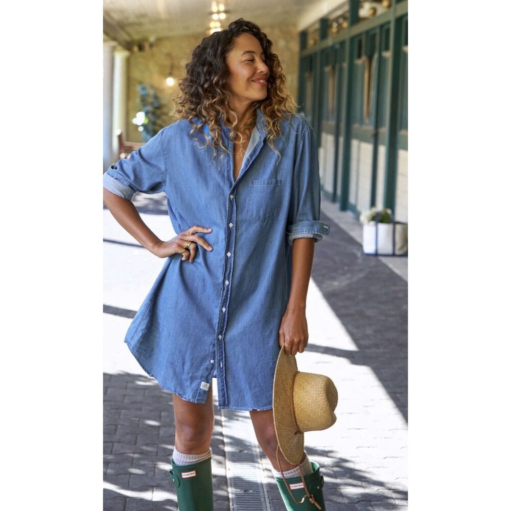 Frank & Eileen Mary Classic Shirt Dress  Vintage Wash Famous Denim Blue Size L